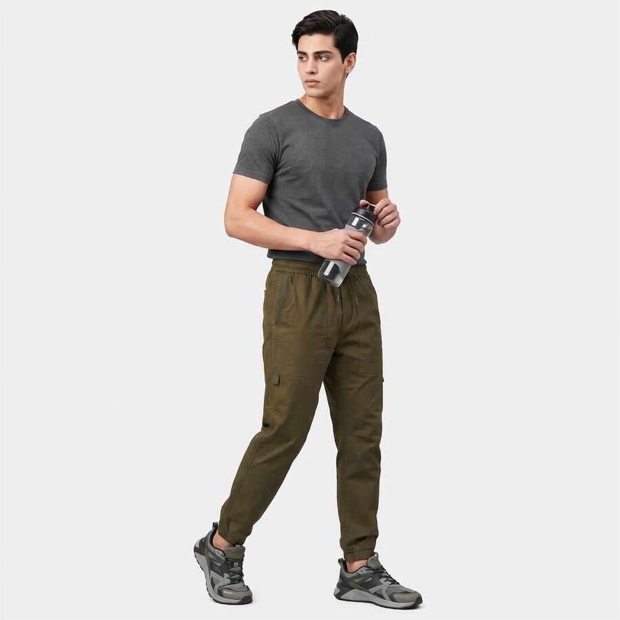 Men's Olive Green Slim Fit Jogger Casual Trousers, ओलिव, large