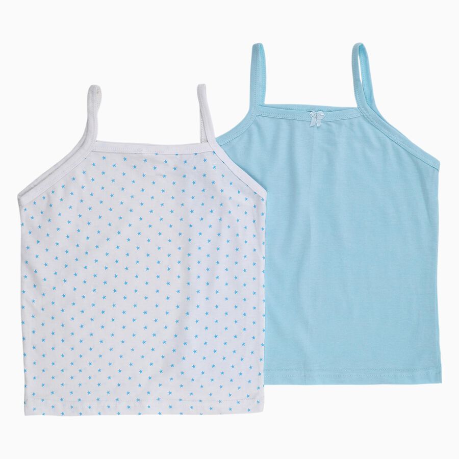 Girls' Soft Sky Blue and White Cotton Square Neck Sleeveless Vest, आइस ब्लू, large image number null