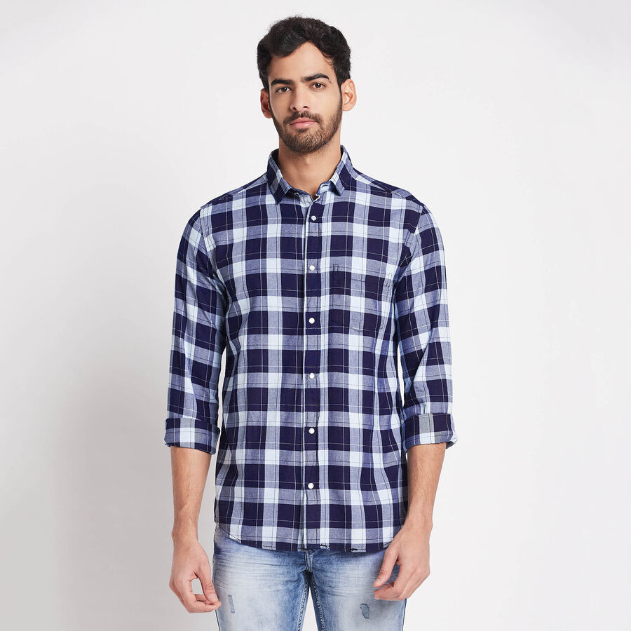 Cotton Checks Casual Shirt, Dark Blue, large image number null