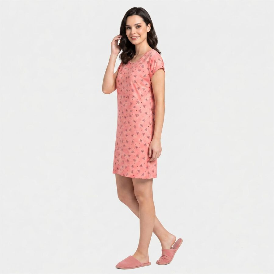 Women's Pink Round Neck T-Shirt Style Nighty, Pink, large