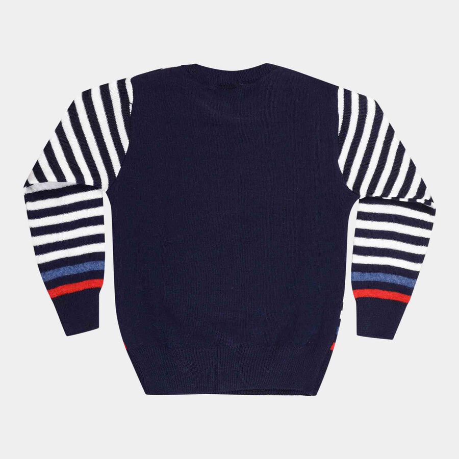 Boys Round Neck Pullover, Navy Blue, large image number null