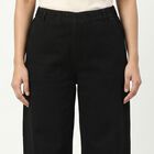 Women's Black Wide Leg Solid Jeans, Black, small