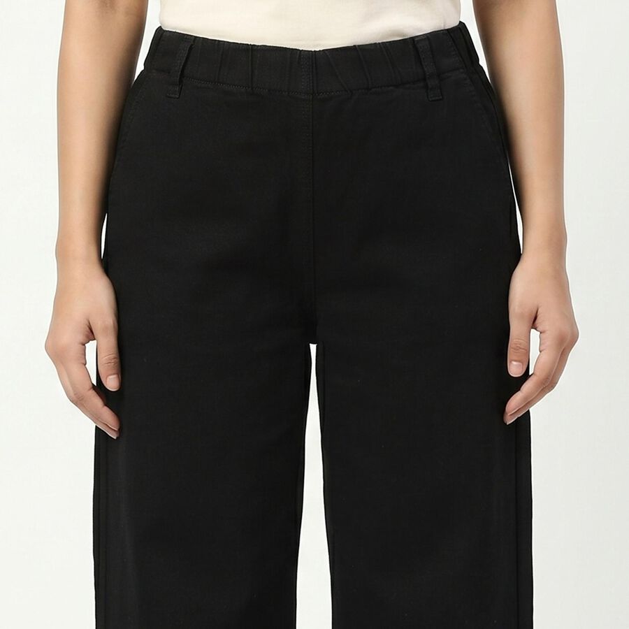 Women's Black Wide Leg Solid Jeans, Black, large