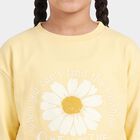 Girls Yellow Round Neck Pullover Sweatshirt, Yellow, small
