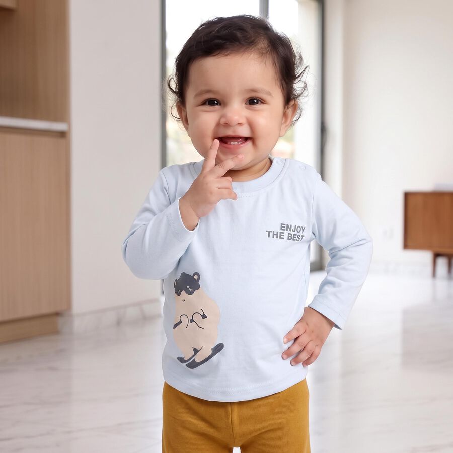 Infants Light Blue Cotton Round Neck Regular T-Shirt, हल्का नीला, large