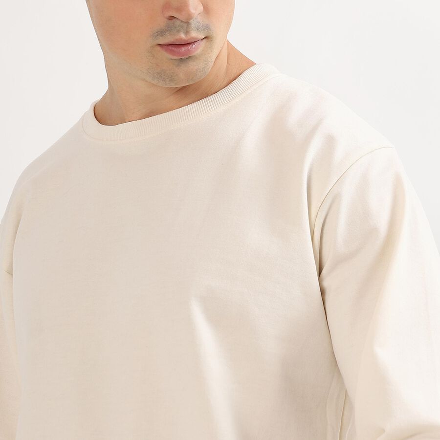Men's Rich Eggshell White Crew Neck Casual Sweatshirt, Off White, large image number null