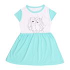 Girls' Aqua Blue and White Unicorn Printed Flared Frock, Aqua, small image number null
