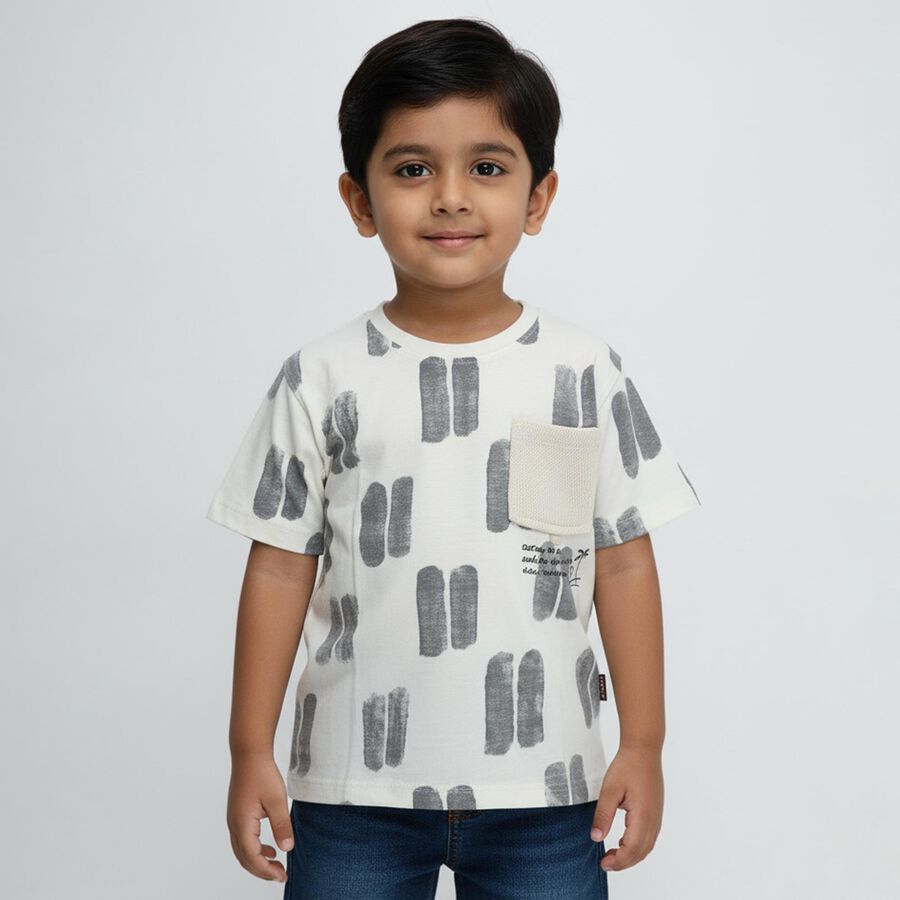 Boys Light Grey Cotton Crew Neck Casual T-Shirt, हल्का ग्रे, large image number null
