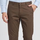 Men's Brown Slim Fit Flat-Front Trousers, Brown, small