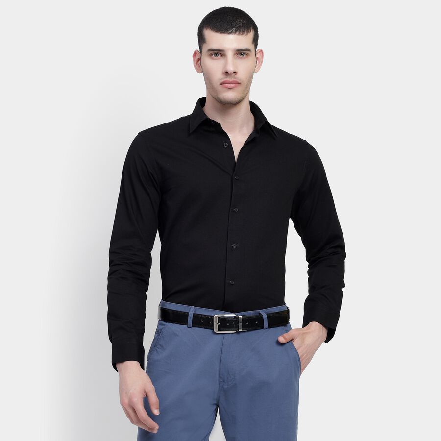 Men's Jet Black Cotton Regular Collar Formal Shirt, काला, large image number null