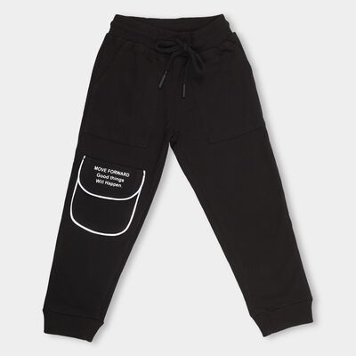 Boys' Jet Black Cotton Blend Motivational Text Pyjama