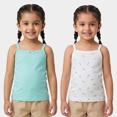 Girls' Aqua Cotton Square Neck Sleeveless Vest