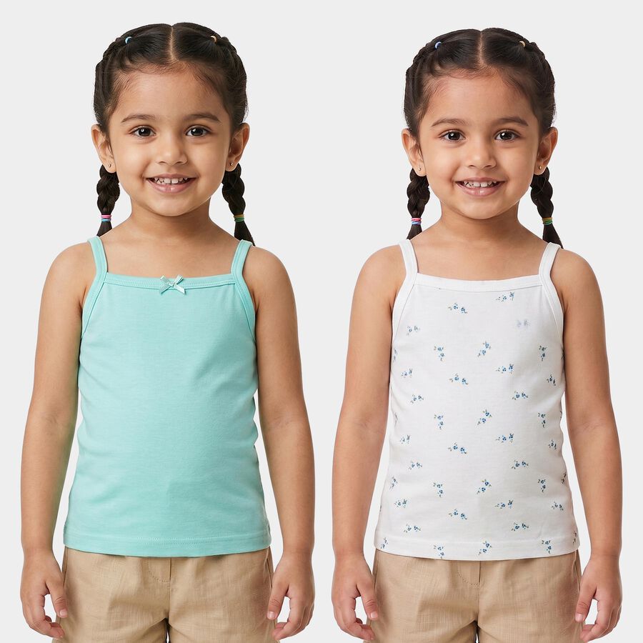 Girls' Aqua Cotton Square Neck Sleeveless Vest, एक्वा, large