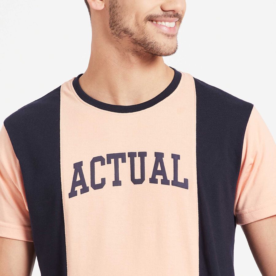 Cut & Sew Round Neck T-Shirt, Peach, large image number null