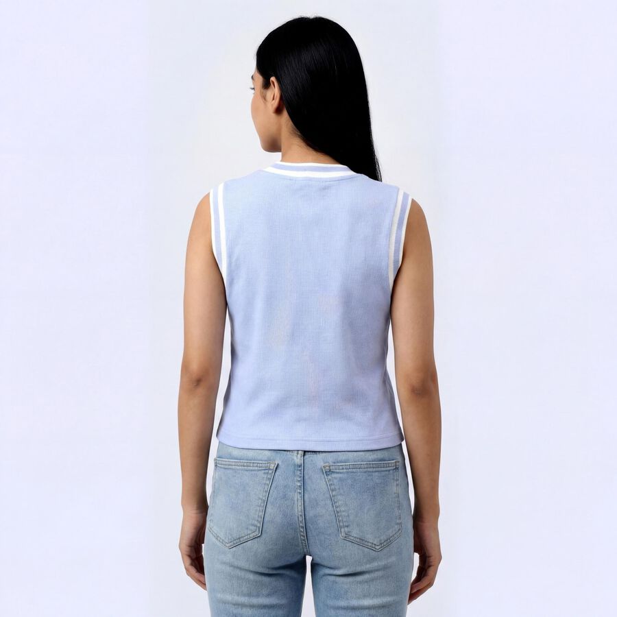 Women's Light Blue Round Neck Casual Top, हल्का नीला, large