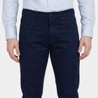 Men's Blue Slim Fit Flat-Front Casual Trousers, Mid Blue, small