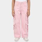 Girls Pink Wide Leg Cargo Jeans, Light Pink, small