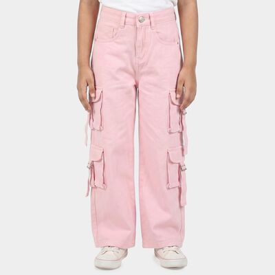 Girls Pink Wide Leg Cargo Jeans
