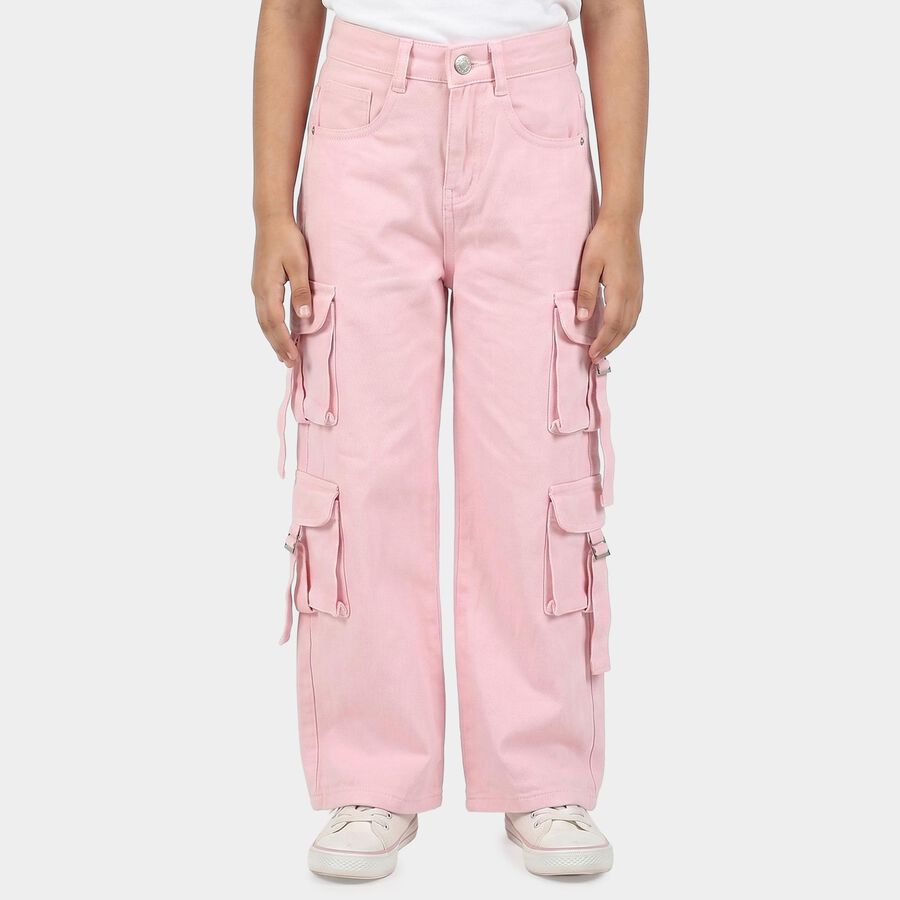 Girls Pink Wide Leg Cargo Jeans, Light Pink, large