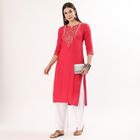 Women's Maroon Mandarin Collar Straight Kurta, Maroon, small