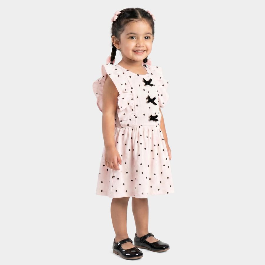 Girls' Pink Polka Dot Fit and Flare Frock, Light Pink, large