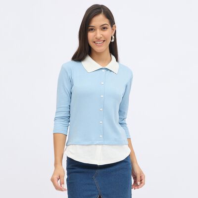 Women's Light Powder Blue Classic Shirt, हल्का नीला Women's Light Powder Blue Classic Shirt