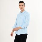 Men's Light Sky Blue Classic Casual Shirt, एक्वा, small