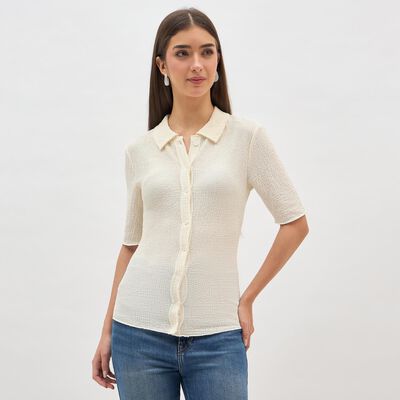 Women's White Textured Classic Shirt