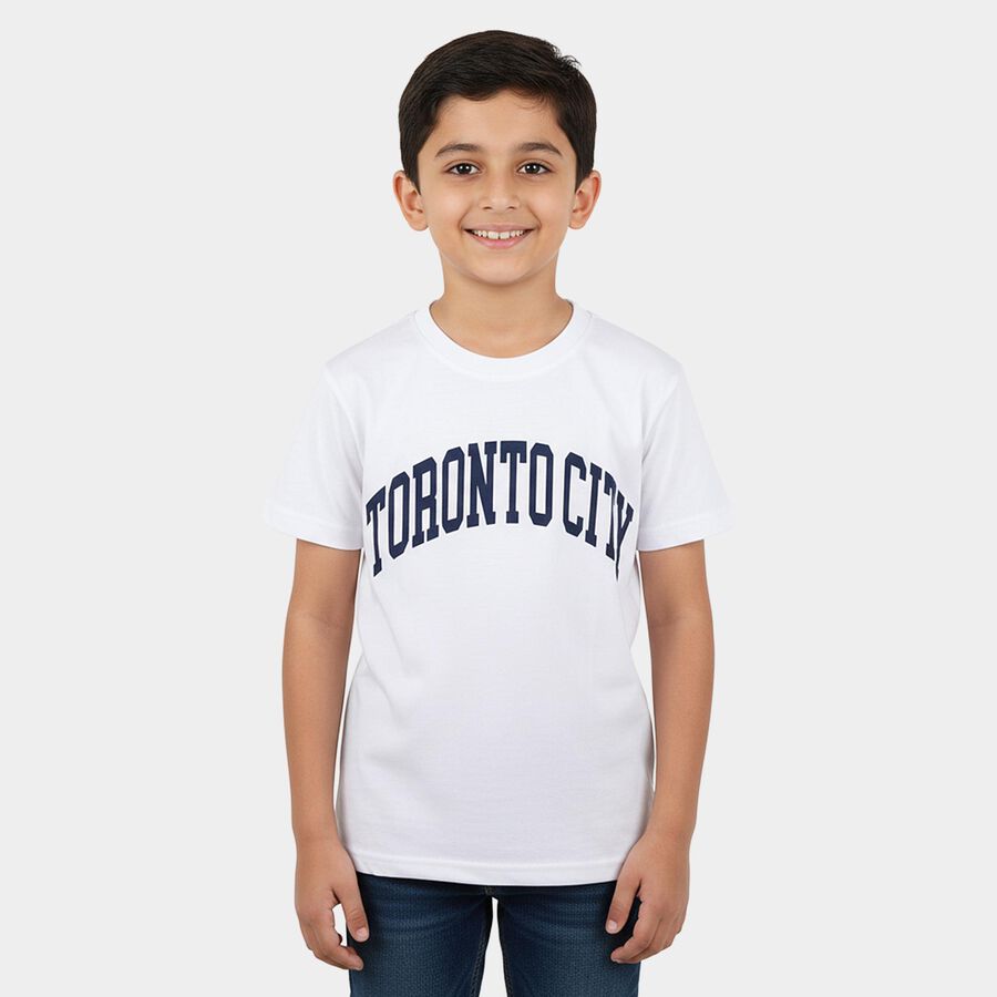 Boys' Half Sleeves T-Shirt, ऑफ व्हाइट, large