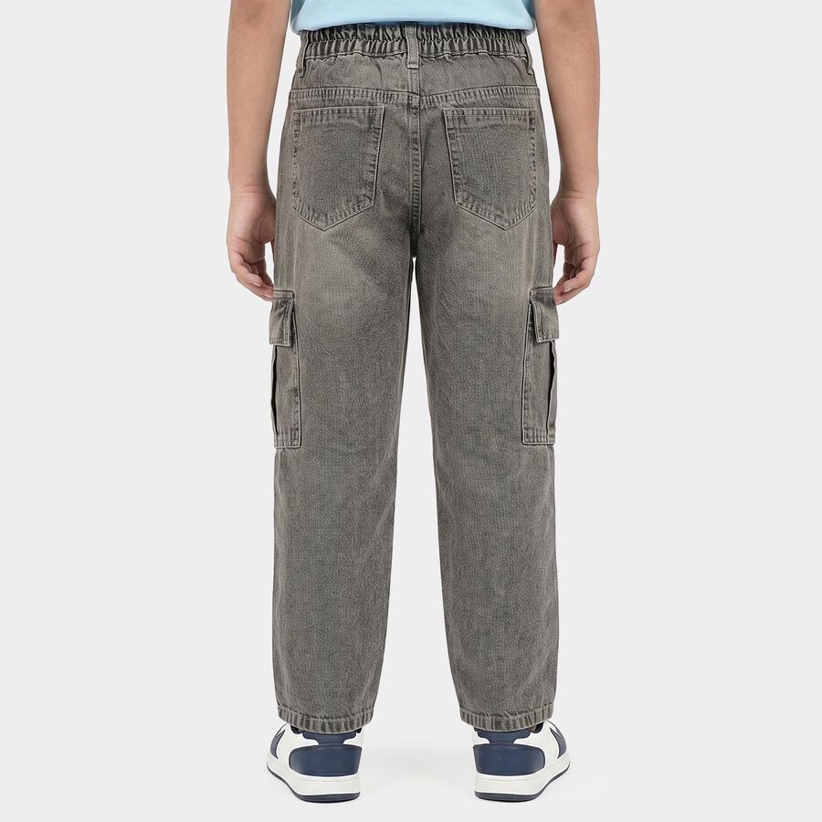 Boys Grey Straight Fit Cargo Jeans, हल्का ग्रे, large