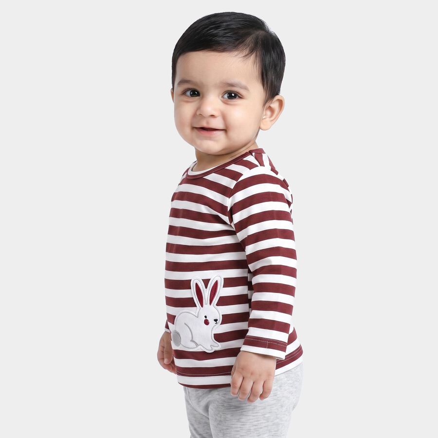 Infants Maroon Cotton Round Neck Regular T-Shirt, Wine, large