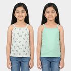 Girls' Mint Green Cotton Straight Neck Sleeveless Vest, Light Green, small