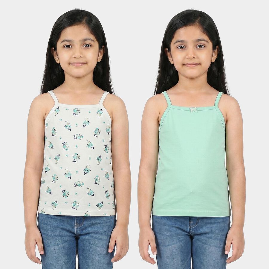 Girls' Mint Green Cotton Straight Neck Sleeveless Vest, Light Green, large