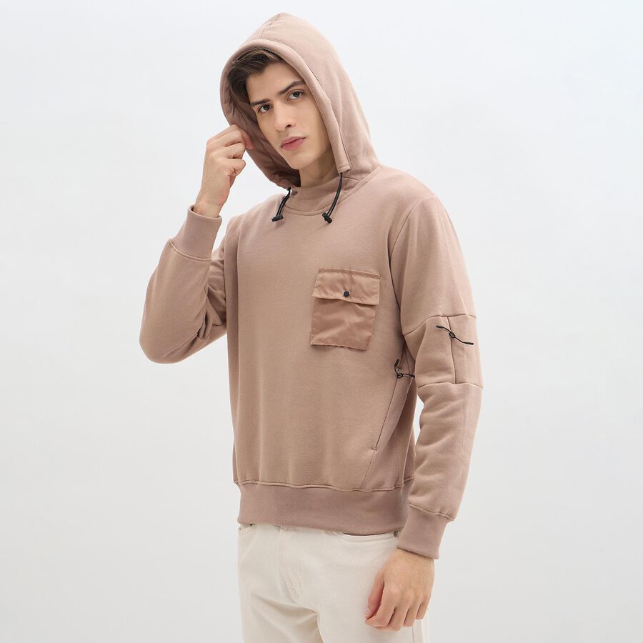 Men's Muted Beige Hooded Casual Sweatshirt, गहरा पीला, large image number null