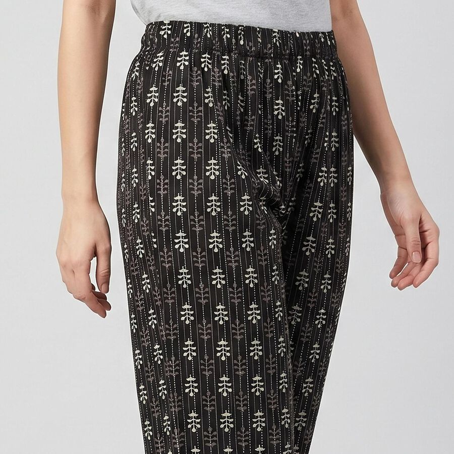 Women's Black Regular Fit Printed Palazzos, काला, large