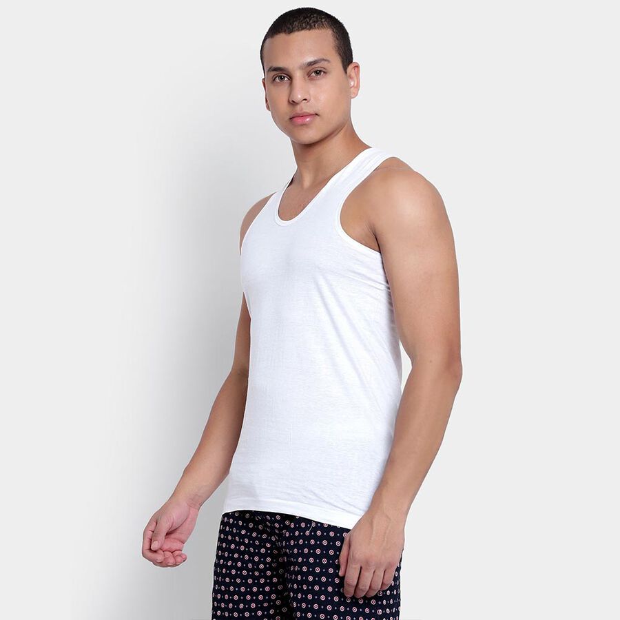 Cotton Solid Vest, White, large