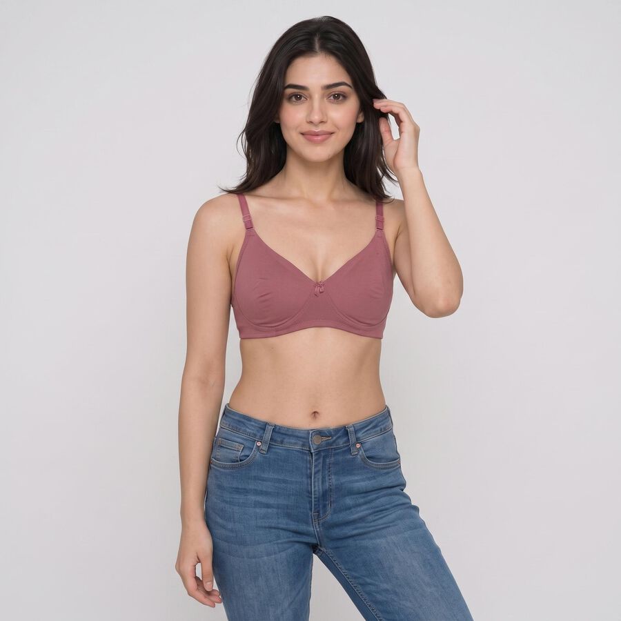 Women's Purple Cotton Blend V Neck T-Shirt Bra, Purple, large