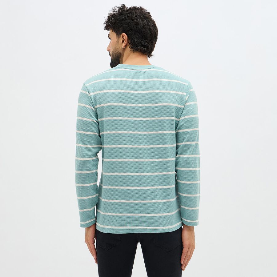 Men's Aqua Green Crew Neck Striped T-Shirt, Aqua, large image number null