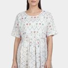 Women's White Notch Neck Self Design Straight Kurti, Off White, small