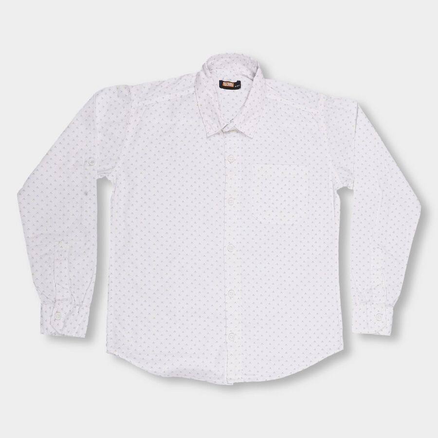 Boys Rich Eggshell White Cotton Classic Casual Shirt, सफ़ेद, large image number null