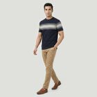 Men's Navy Blue Cotton Round Neck Striped Regular T-Shirt, नेवी ब्लू, small