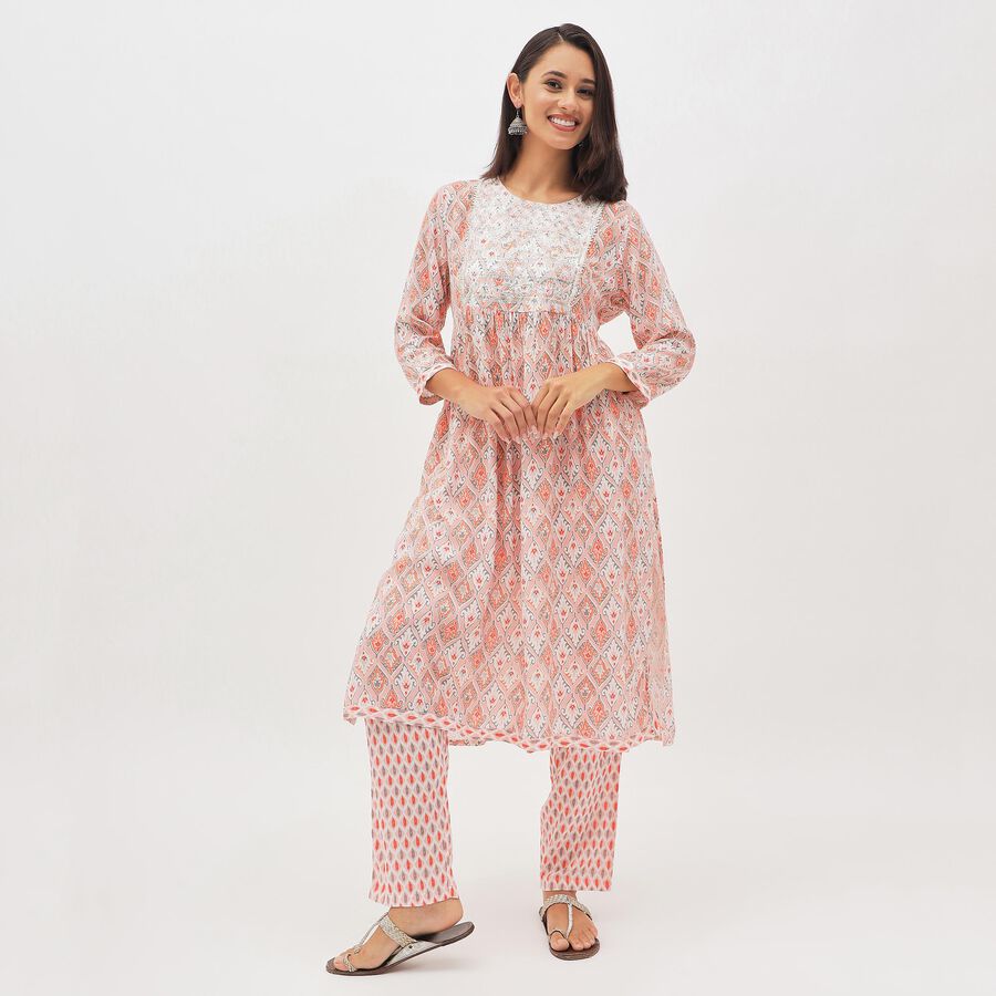 Women's Light Peach Pink Embroidered Ethnic Set, Light Pink, large image number null