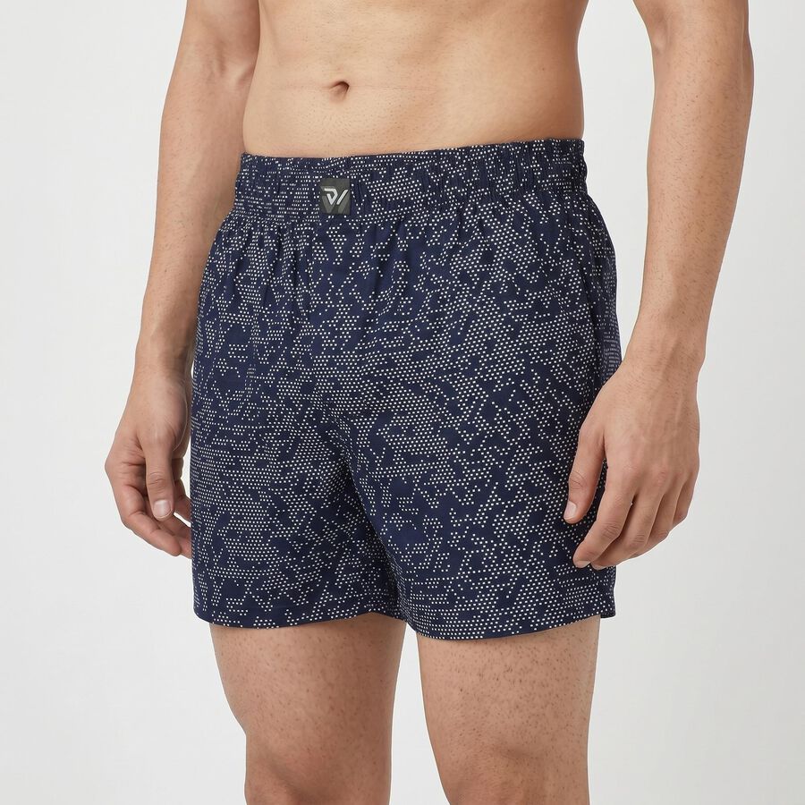 Men's Navy Blue Relaxed Fit Printed Boxers, नेवी ब्लू, large