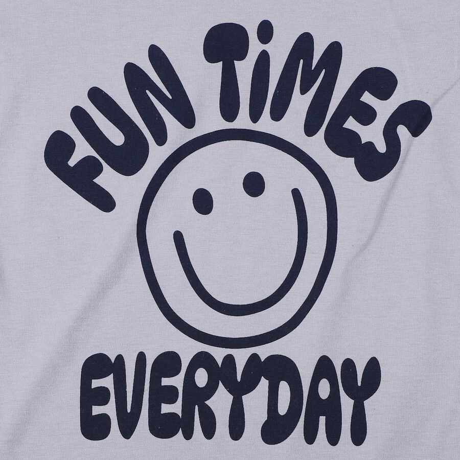 Boys Mid Blue Cotton Round Neck Casual T-Shirt, Mid Blue, large