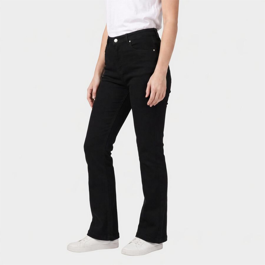 Women's Black Straight Fit Solid Jeans, काला, large