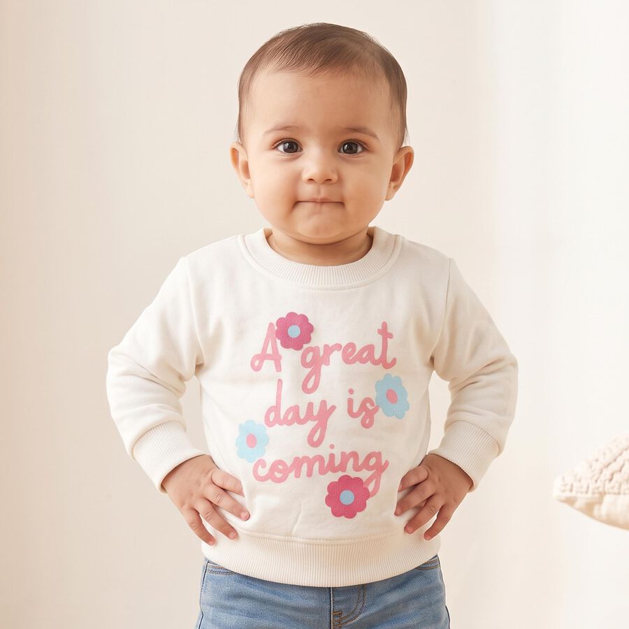 Infants' Cream Crew Neck Pullover Sweatshirt, Off White, large