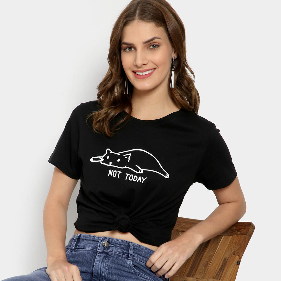 Round Neck T-Shirt, Black, large image number null