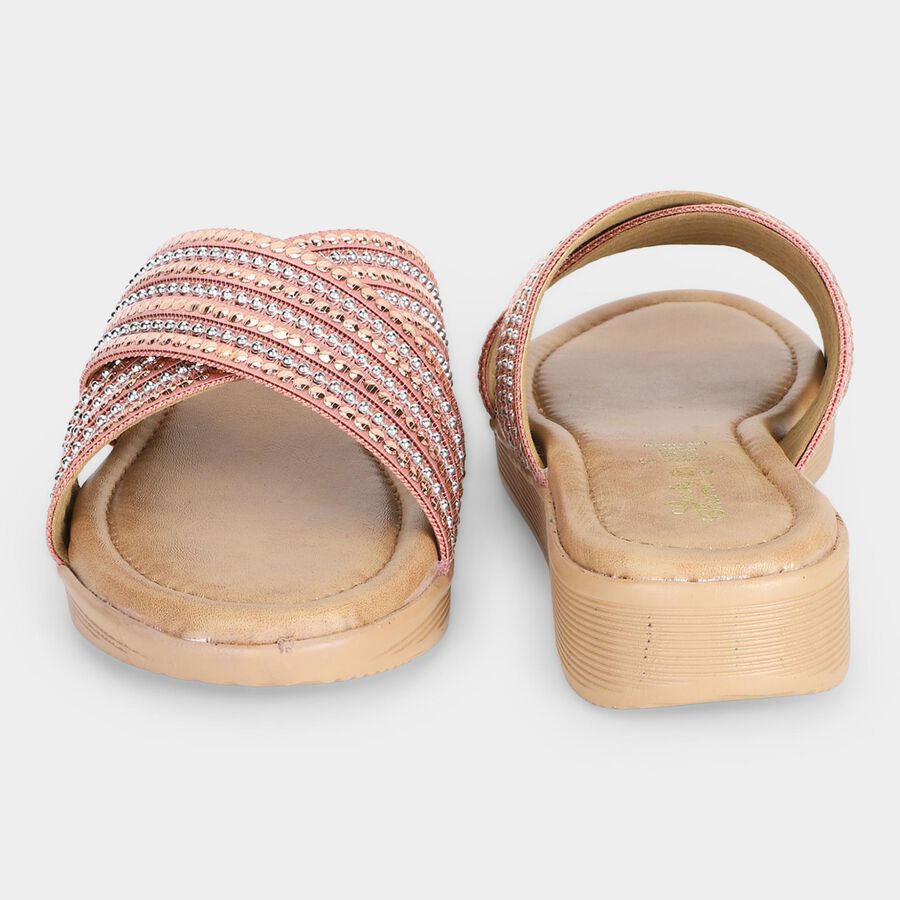 Women's Pink Embellished Slip-On Slide Sandals, Pink, large