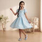 Girls' Aqua Fit and Flare Embellished Bow Detail Frock, एक्वा, small