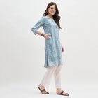 Women's Sky Blue Tie-Up Neck Printed Kurti, Light Grey, small